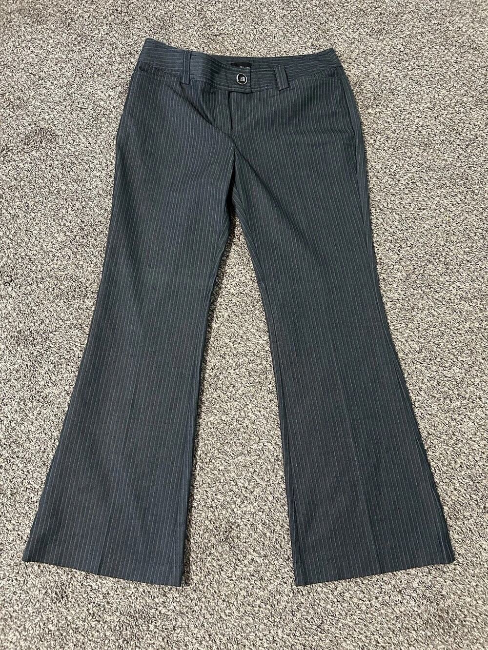 Y2K Vintage Star City Women's Gray Pinstripe Pleated Flared Dress Pants 11